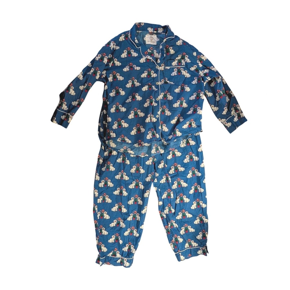 Printfresh Women's Spaniel Dogs Pajama Set Blue Cotton Long‎ Sleeve- Size 2X - Picture 2 of 7
